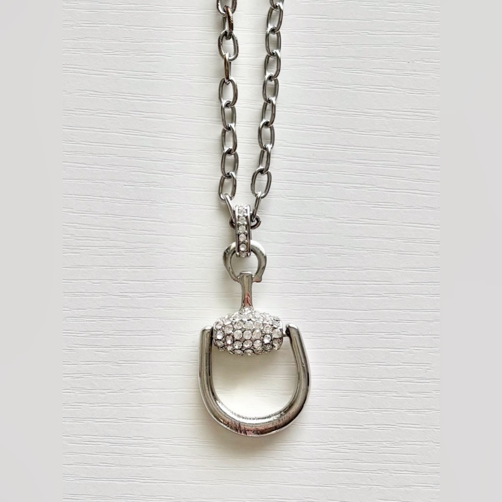 Silver Crystal Pave Horseshoe Pendant Necklace Lanyard